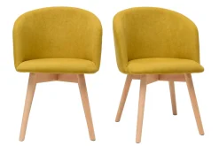 Online Miliboo Set de 2 sillas nórdicas de tela efecto aterciopelado amarillo mostaza y haya maciza VANITY