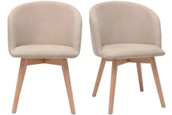 Sale Miliboo Set de 2 sillas nórdicas de tela efecto aterciopelado beige y haya maciza VANITY