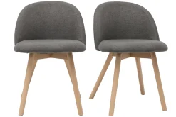 Online Miliboo Set de 2 sillas nórdicas de tela efecto aterciopelado gris y haya maciza CELESTE