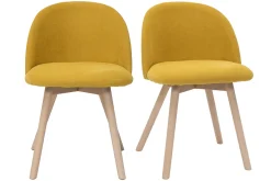 Shop Miliboo Set de 2 sillas nórdicas de tela efecto aterciopelado amarillo mostaza y haya maciza CELESTE