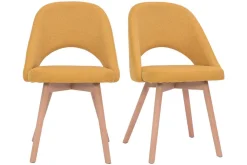 Outlet Miliboo Set de 2 sillas nórdicas de tela efecto aterciopelado texturizado amarillo mostaza con patas de haya maciza COSETTE
