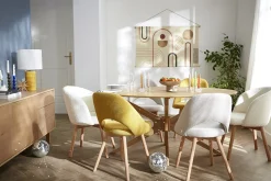 Outlet Miliboo Set de 2 sillas nórdicas de tela efecto aterciopelado texturizado amarillo mostaza con patas de haya maciza COSETTE