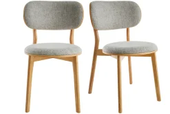 Sale Miliboo Set de 2 sillas nórdicas de madera clara y tejido gris FAUVETTE