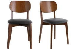 Outlet Miliboo Set de 2 sillas vintage con acabado en nogal y asiento negro LUCIA