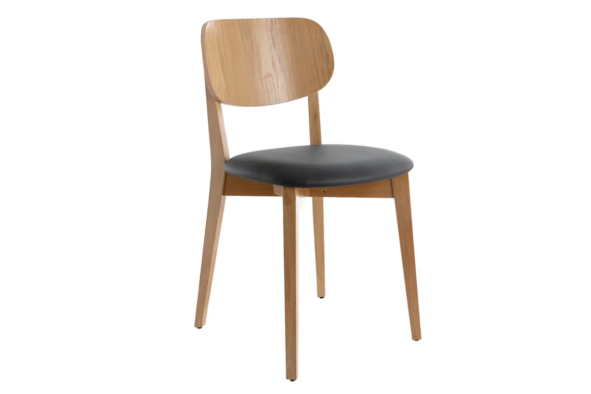 Fashion Miliboo Set de 2 sillas vintage de roble con asiento negro LUCIA
