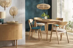 Best Sale Miliboo Set de 2 sillas vintage roble y asiento azul pavo real DOVE