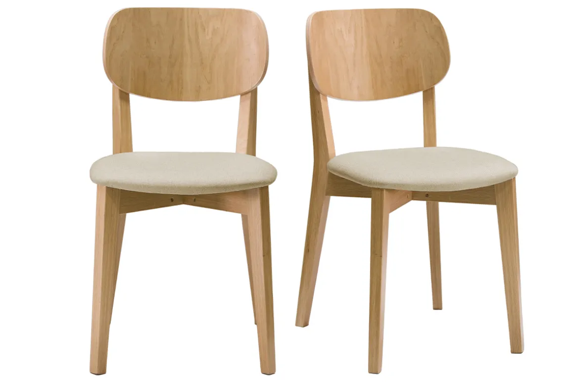 Online Miliboo Set de 2 sillas vintage roble y asiento beige LUCIA