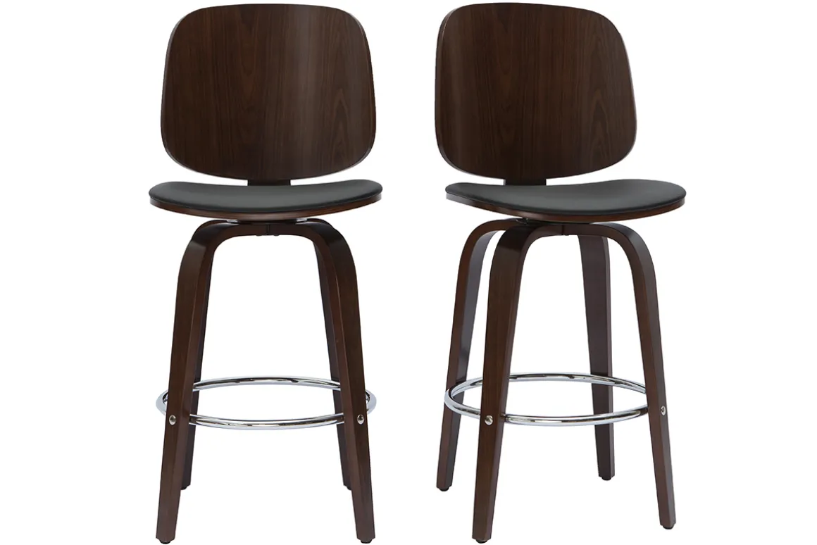 Discount Miliboo Set de 2 taburetes de cocina giratorios de diseño negros y madera oscura 66 cm BECK