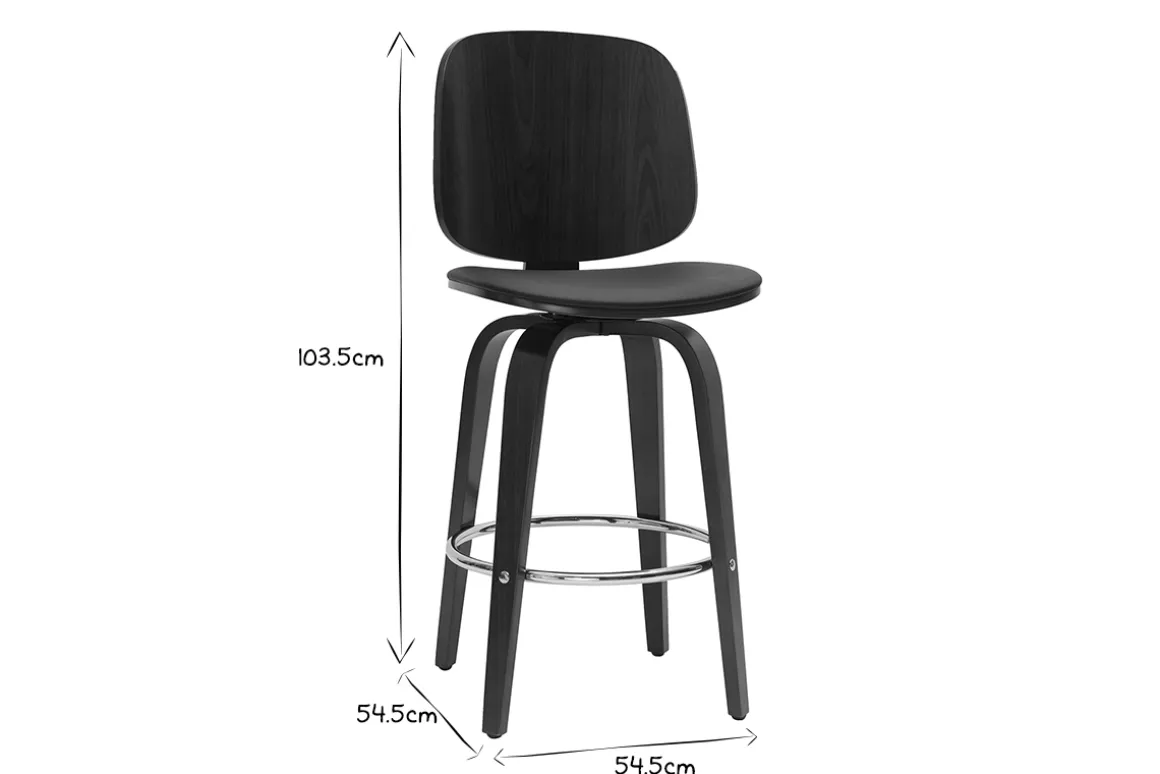 Discount Miliboo Set de 2 taburetes de cocina giratorios de diseño negros y madera oscura 66 cm BECK