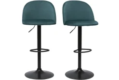 Sale Miliboo Set de 2 taburetes de cocina ajustables de terciopelo azul petróleo y metal negro CELESTE