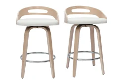 Online Miliboo Set de 2 taburetes de cocina de diseño madera clara y poliuretano blanco 65 cm MANO