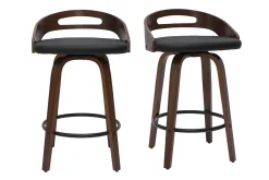 Clearance Miliboo Set de 2 taburetes de cocina de diseño madera oscura y poliuretano negro 65 cm MANO
