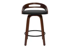Clearance Miliboo Set de 2 taburetes de cocina de diseño madera oscura y poliuretano negro 65 cm MANO