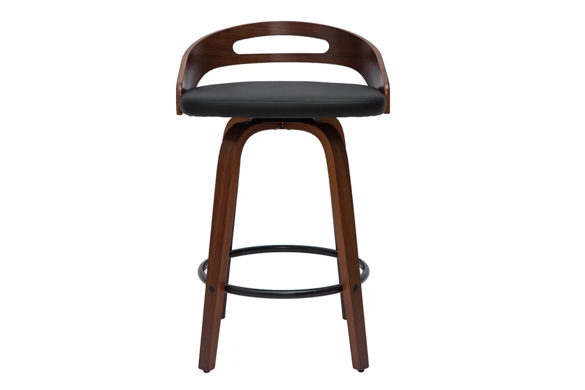 Clearance Miliboo Set de 2 taburetes de cocina de diseño madera oscura y poliuretano negro 65 cm MANO