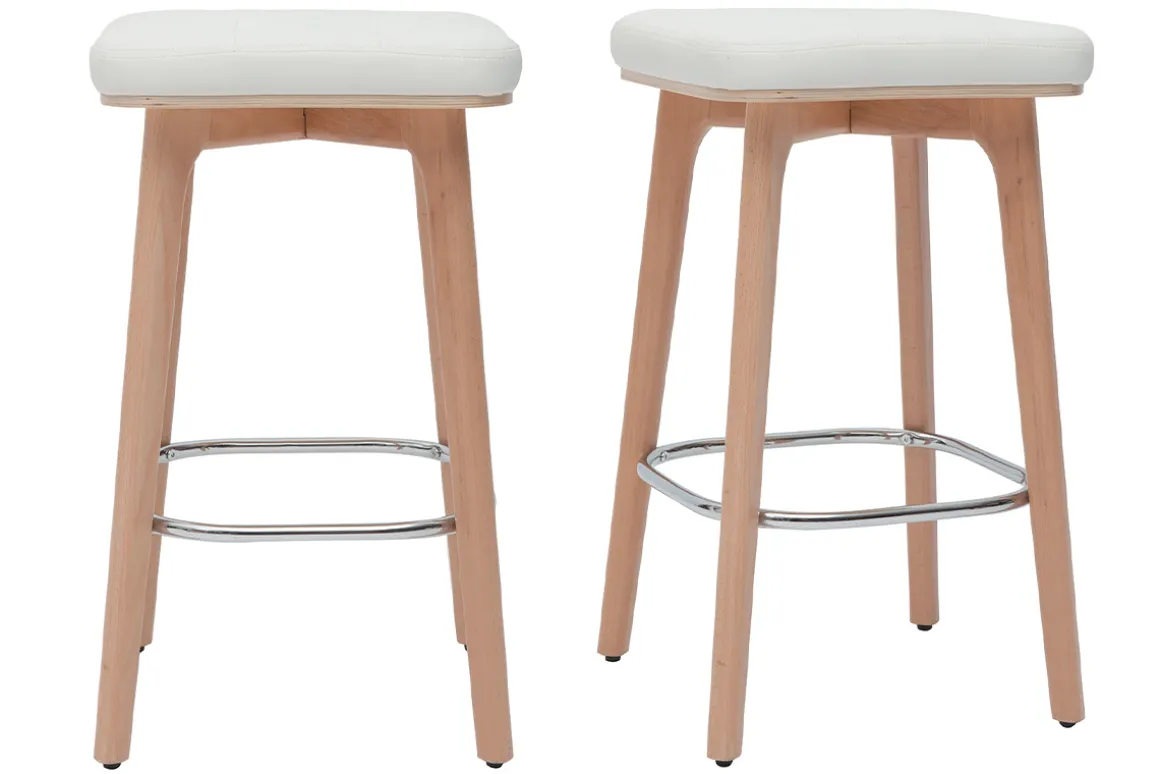 Outlet Miliboo Set de 2 taburetes de cocina blancos y de madera clara 65 cm GRAMMA