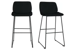 Fashion Miliboo Set de 2 taburetes de cocina fijos de terciopelo negro con patas de metal negro 65 cm KAOLY