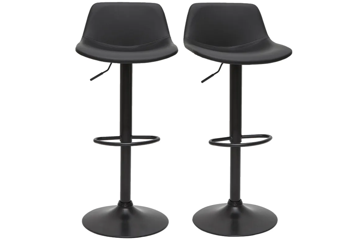 Outlet Miliboo Set de 2 taburetes de cocina ajustables de poliuretano y metal negro NONIE