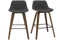 Online Miliboo Set de 2 taburetes de cocina de diseño gris oscuro y nogal 65 cm NONIE