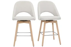 Best Miliboo Set de 2 taburetes de cocina nórdicos de tela efecto aterciopelado texturizado beige y madera de caucho maciza 65 cm COSETTE