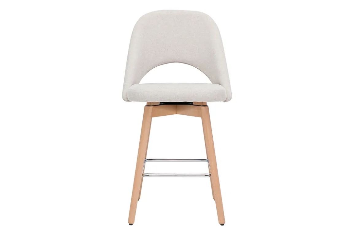 Best Miliboo Set de 2 taburetes de cocina nórdicos de tela efecto aterciopelado texturizado beige y madera de caucho maciza 65 cm COSETTE