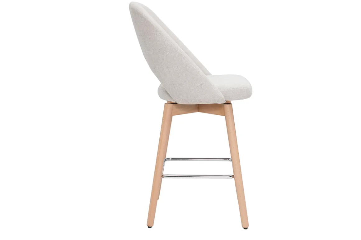 Best Miliboo Set de 2 taburetes de cocina nórdicos de tela efecto aterciopelado texturizado beige y madera de caucho maciza 65 cm COSETTE