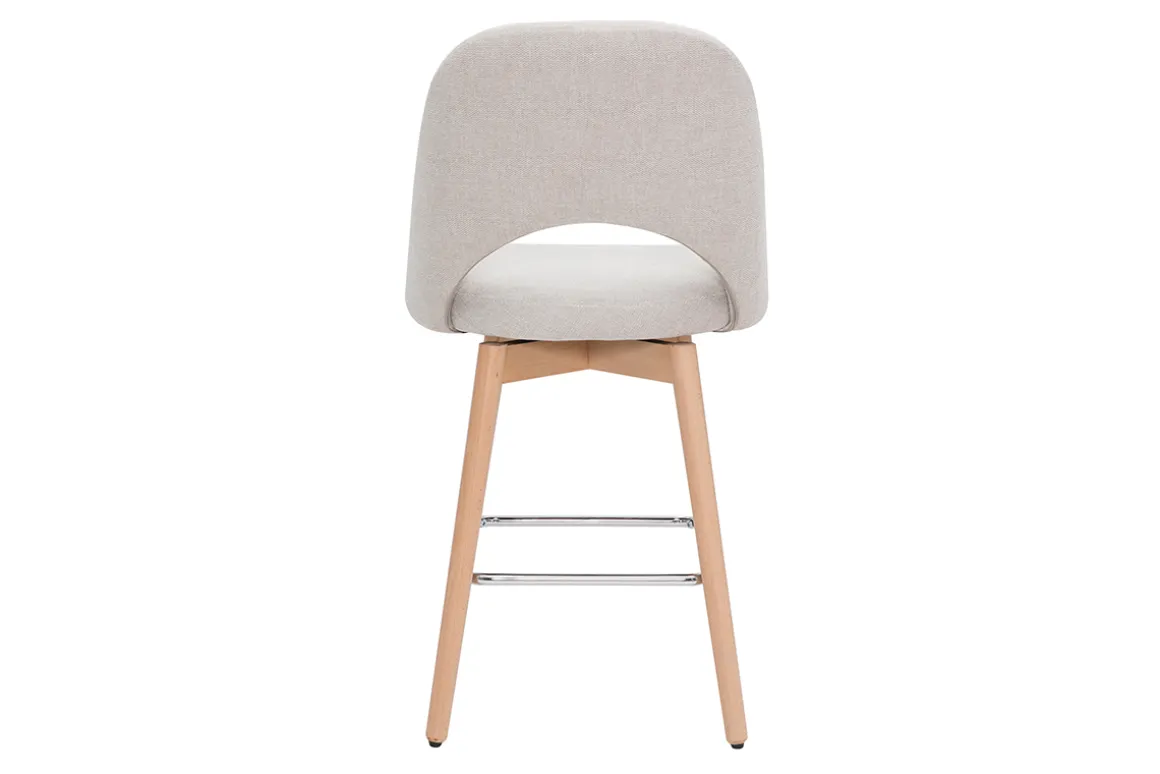 Best Miliboo Set de 2 taburetes de cocina nórdicos de tela efecto aterciopelado texturizado beige y madera de caucho maciza 65 cm COSETTE