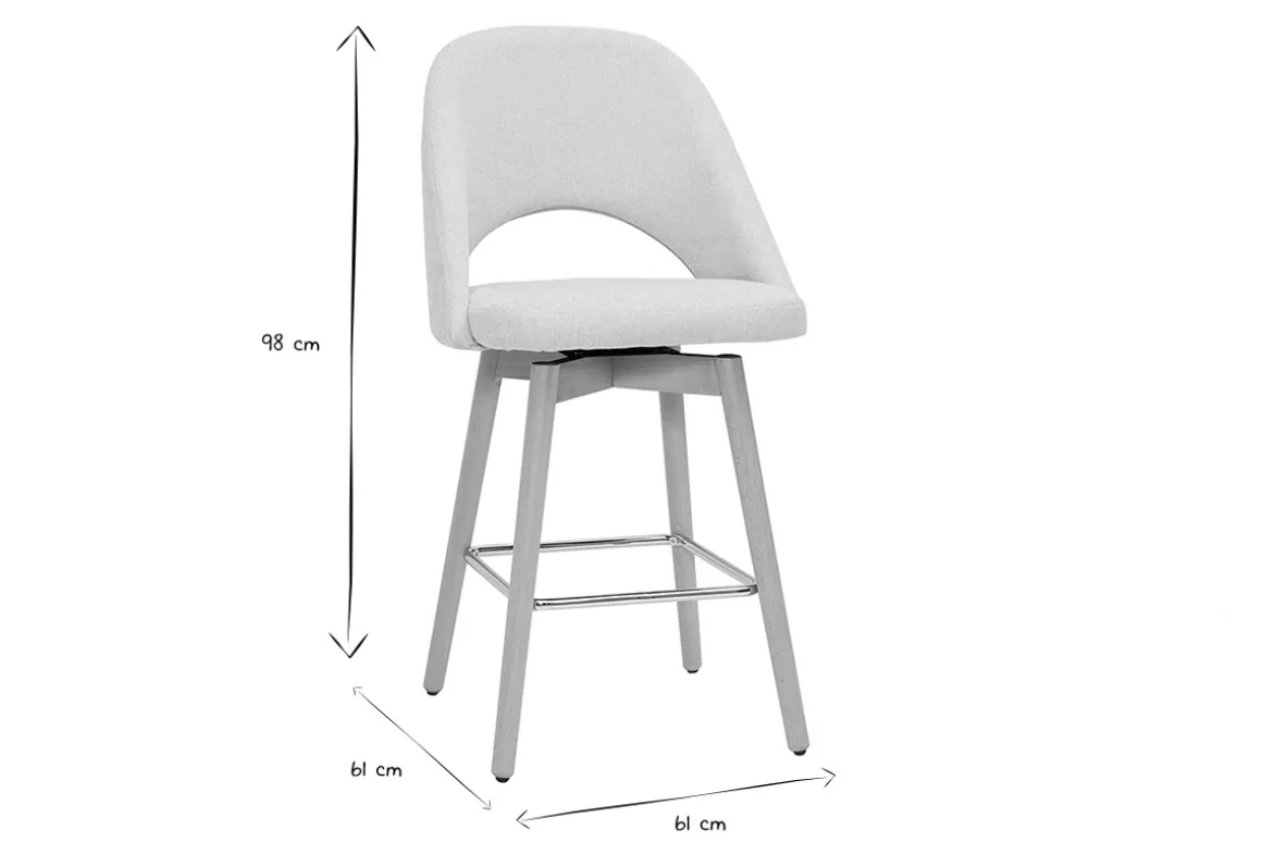 Best Miliboo Set de 2 taburetes de cocina nórdicos de tela efecto aterciopelado texturizado beige y madera de caucho maciza 65 cm COSETTE