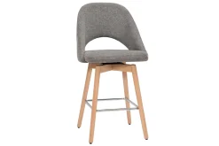Best Sale Miliboo Set de 2 taburetes de cocina nórdicos de tela efecto aterciopelado texturizado gris y madera de caucho maciza 65 cm COSETTE