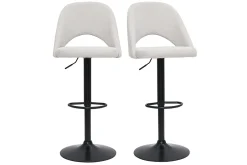 New Miliboo Set de 2 taburetes de cocina regulables de tejido efecto aterciopelado texturizado beige y metal negro COSETTE