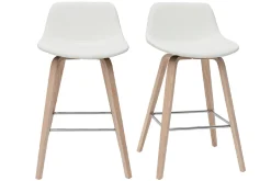 Online Miliboo Set de 2 taburetes de cocina de diseño blanco con madera clara 65 cm NONIE