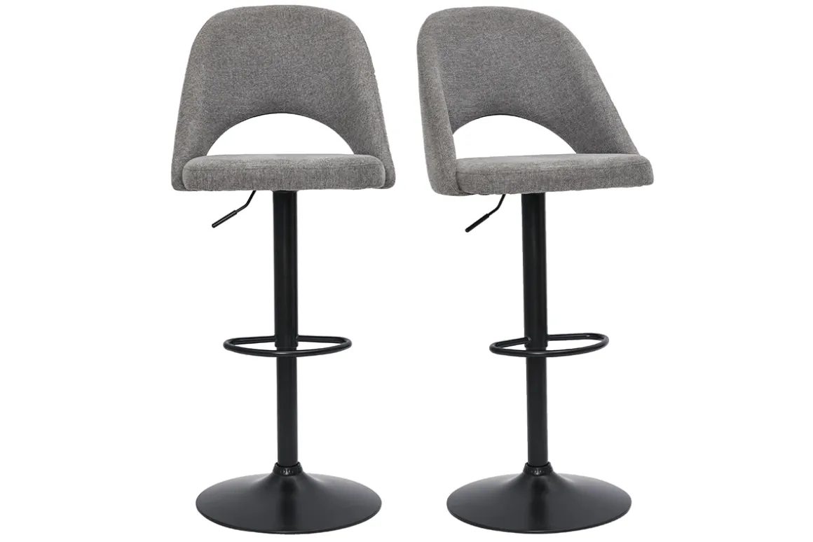 Shop Miliboo Set de 2 taburetes de cocina regulables de tejido efecto aterciopelado texturizado gris y metal negro COSETTE