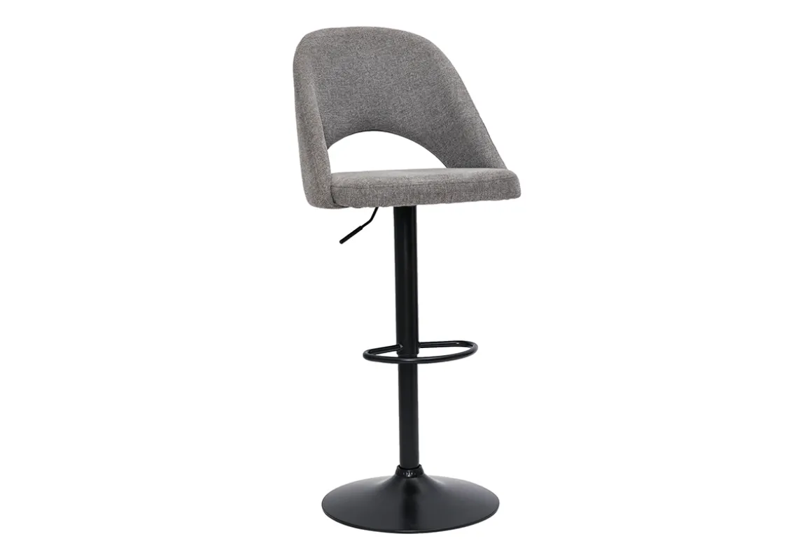 Shop Miliboo Set de 2 taburetes de cocina regulables de tejido efecto aterciopelado texturizado gris y metal negro COSETTE