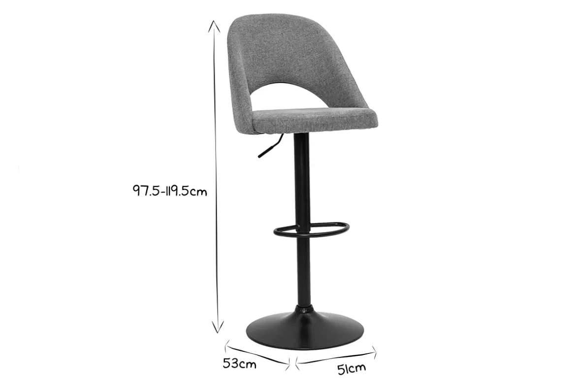 Shop Miliboo Set de 2 taburetes de cocina regulables de tejido efecto aterciopelado texturizado gris y metal negro COSETTE