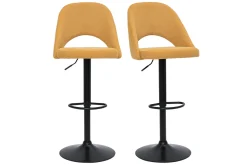 Best Miliboo Set de 2 taburetes de cocina regulables de tejido efecto aterciopelado texturizado amarillo y metal negro COSETTE
