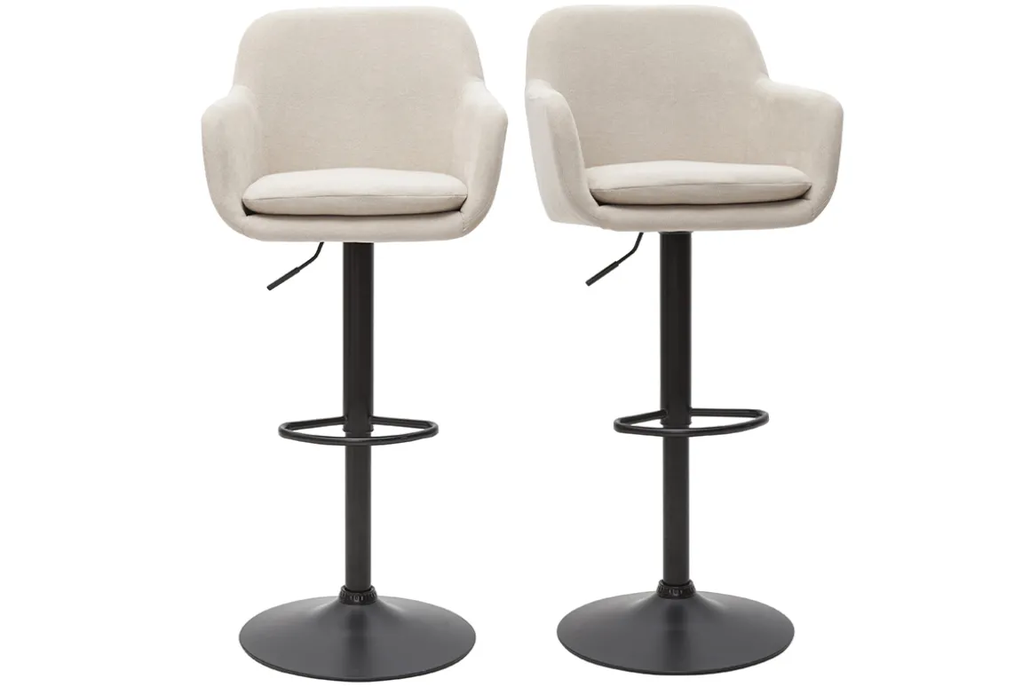 Clearance Miliboo Set de 2 taburetes de cocina regulables de tejido efecto aterciopelado beige y metal AMIKA