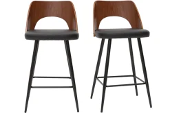 Sale Miliboo Set de 2 taburetes de cocina de diseño negro y nogal 66,5 cm FALCOM