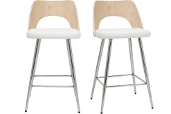 Store Miliboo Set de 2 taburetes de cocina de diseño madera y blanco 66,5 cm FALCOM