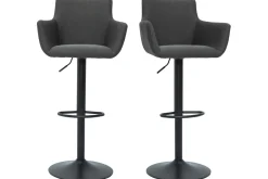 Fashion Miliboo Set de 2 taburetes de cocina ajustables de tela gris antracita y metal negro CARLIE