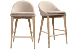 Outlet Miliboo Set de 2 taburetes de cocina nórdicos de tela beige y fresno macizo 66 cm DALIA