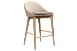 Outlet Miliboo Set de 2 taburetes de cocina nórdicos de tela beige y fresno macizo 66 cm DALIA