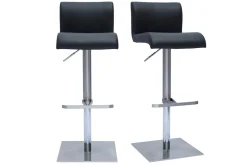 Fashion Miliboo Set de 2 taburetes de cocina de diseño regulable negro y acero inoxidable cepillado SHEINA