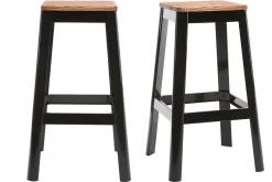 Clearance Miliboo Set de 2 taburetes de cocina industriales de metal negro y madera 75 cm NICK