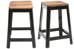 Best Sale Miliboo Set de 2 taburetes de cocina industriales de metal negro y madera 65 cm NICK