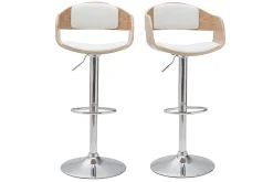 Shop Miliboo Set de 2 taburetes de cocina ajustables de poliuretano blanco y madera clara EUSTACHE