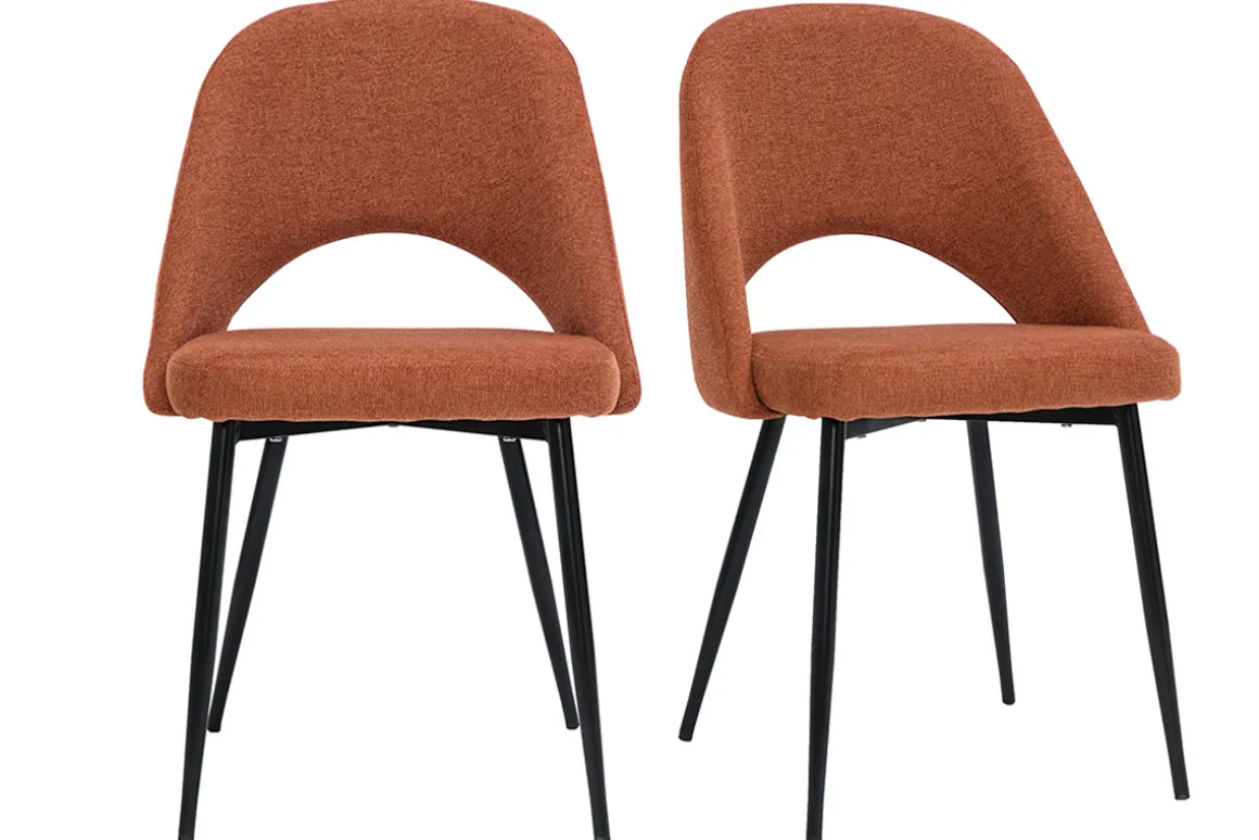 Discount Miliboo Set de 2 sillas vintage de tejido efecto aterciopelado texturizado terracota y metal COSETTE
