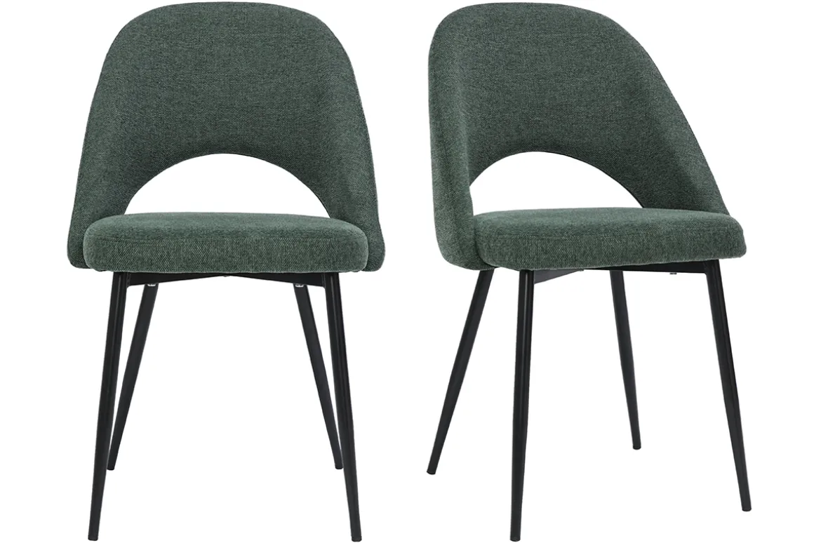 New Miliboo Set de 2 sillas vintage de tejido efecto aterciopelado texturizado verde y metal COSETTE