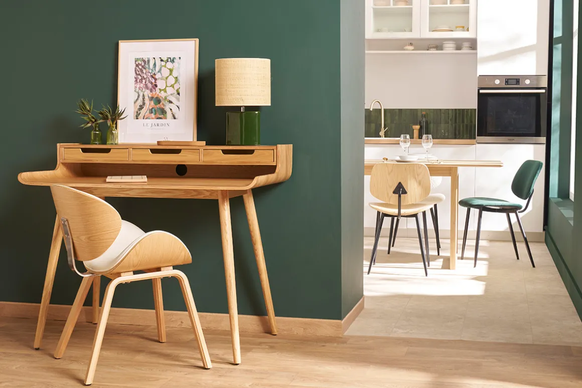 Outlet Miliboo Silla de diseño blanca y madera clara WALNUT