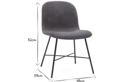 Store Miliboo Silla de diseño de efecto aterciopelado gris oscuro y metal negro ARCADE