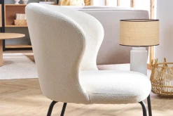 Sale Miliboo Silla de diseño en tejido borreguillo blanco y metal negro YDA
