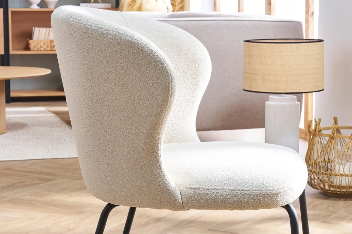 Sale Miliboo Silla de diseño en tejido borreguillo blanco y metal negro YDA